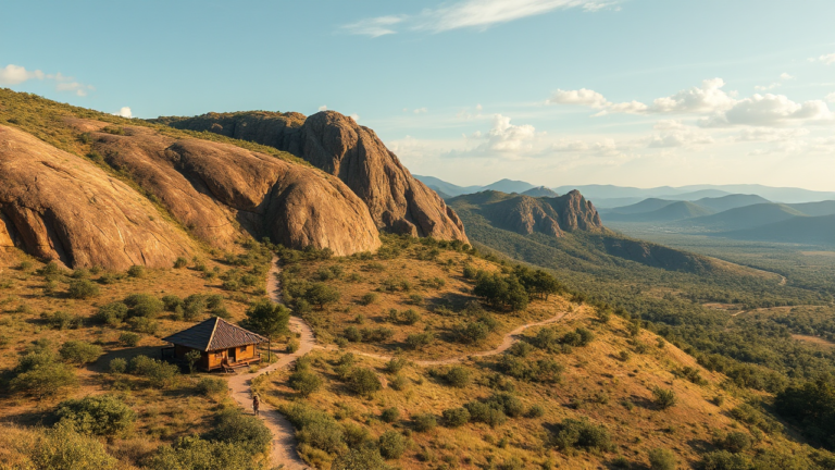 Imagem da Serra da Capivara com pinturas rupestres e trilhas na caatinga. Viagem Econômica