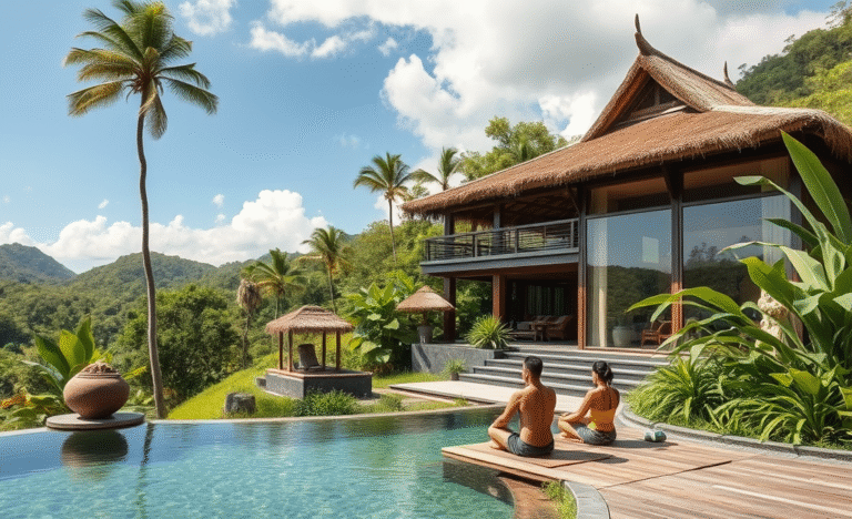 Imagem retratando a beleza natural e cultural de Sumba com opções de turismo de bem-estar.