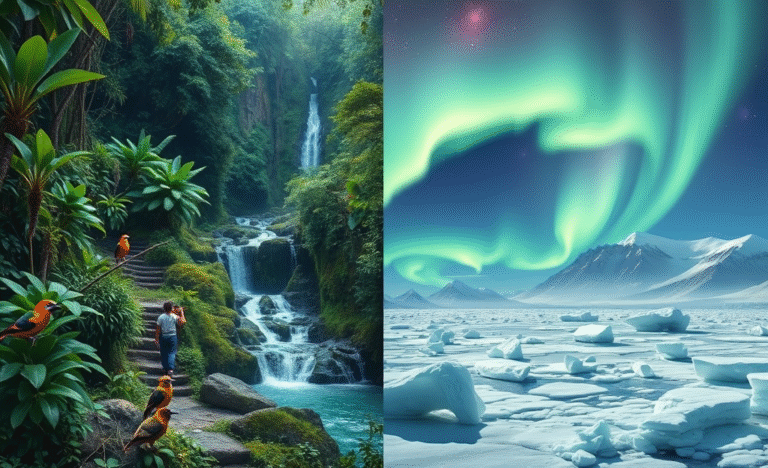 Imagem de uma paisagem exuberante com vistas de fenômenos naturais e ecoturismo.