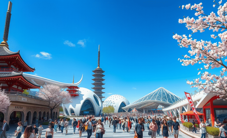 Imagem que representa a fusão entre tradições milenares e experiências futuristas no evento Expo 2025 no Japão.