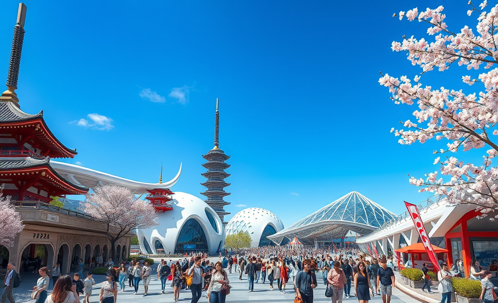 Imagem que representa a fusão entre tradições milenares e experiências futuristas no evento Expo 2025 no Japão.
