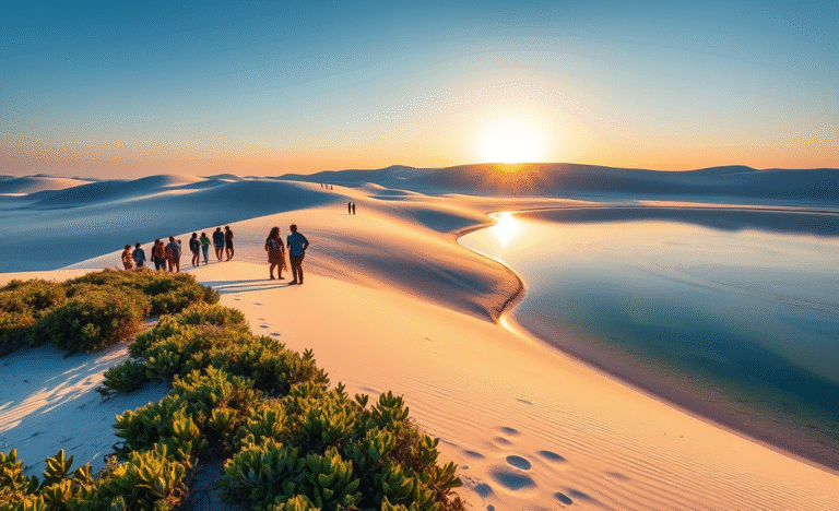 Paisagens deslumbrantes dos Lençóis Maranhenses, destacando suas dunas e lagoas cristalinas, um dos principais destinos de ecoturismo no Brasil.
