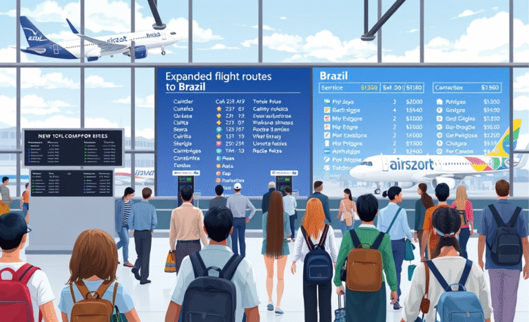 Imagem ilustrativa de um avião em um aeroporto, representando a expansão das rotas aéreas para o Brasil.